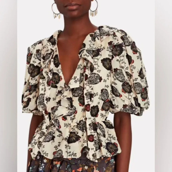 ULLA JOHNSON NWOT Gardenia Print Peplum Blouse - Picture 1 of 11